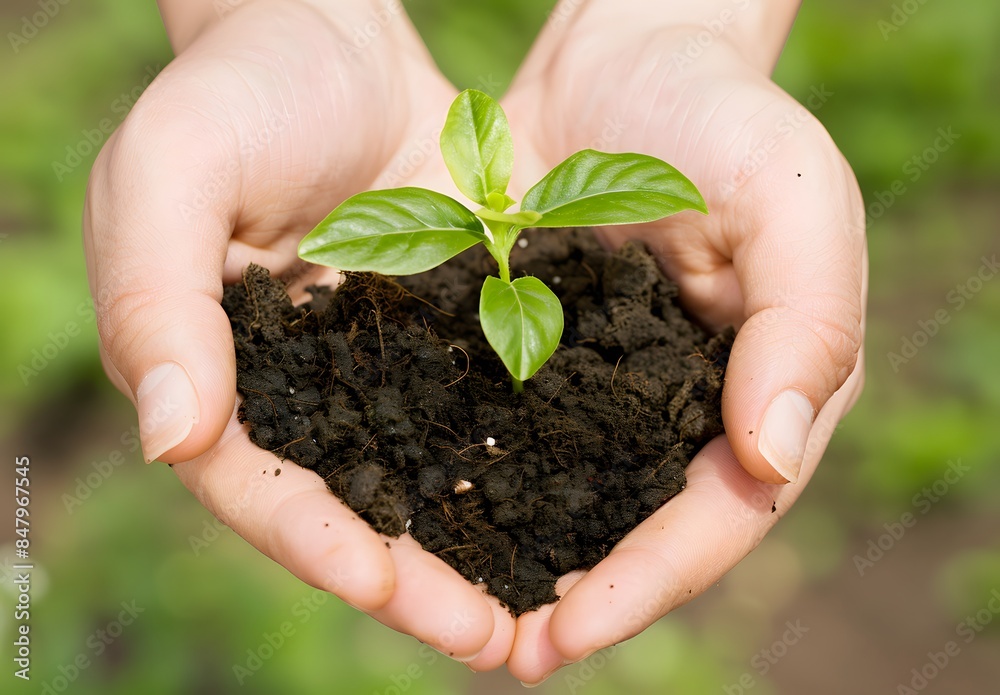 Close-up of Hands Holding Soil with Young Plant