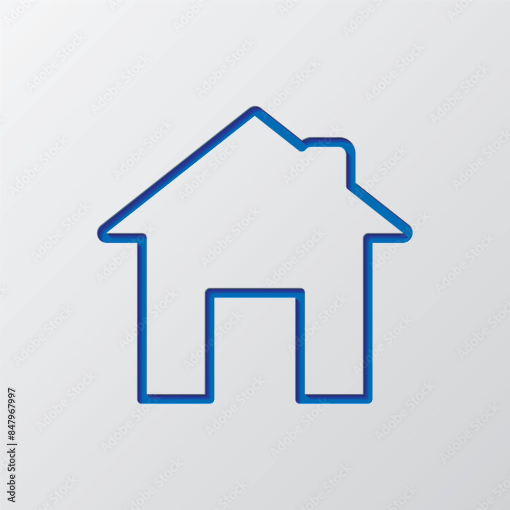 House simple icon vector. Flat design. Paper cut design. Cutted blue symbol with shadow. Gray background House simple icon vector. Flat design. Paper cut design. Cutted blue symbol with shadow. Gray background