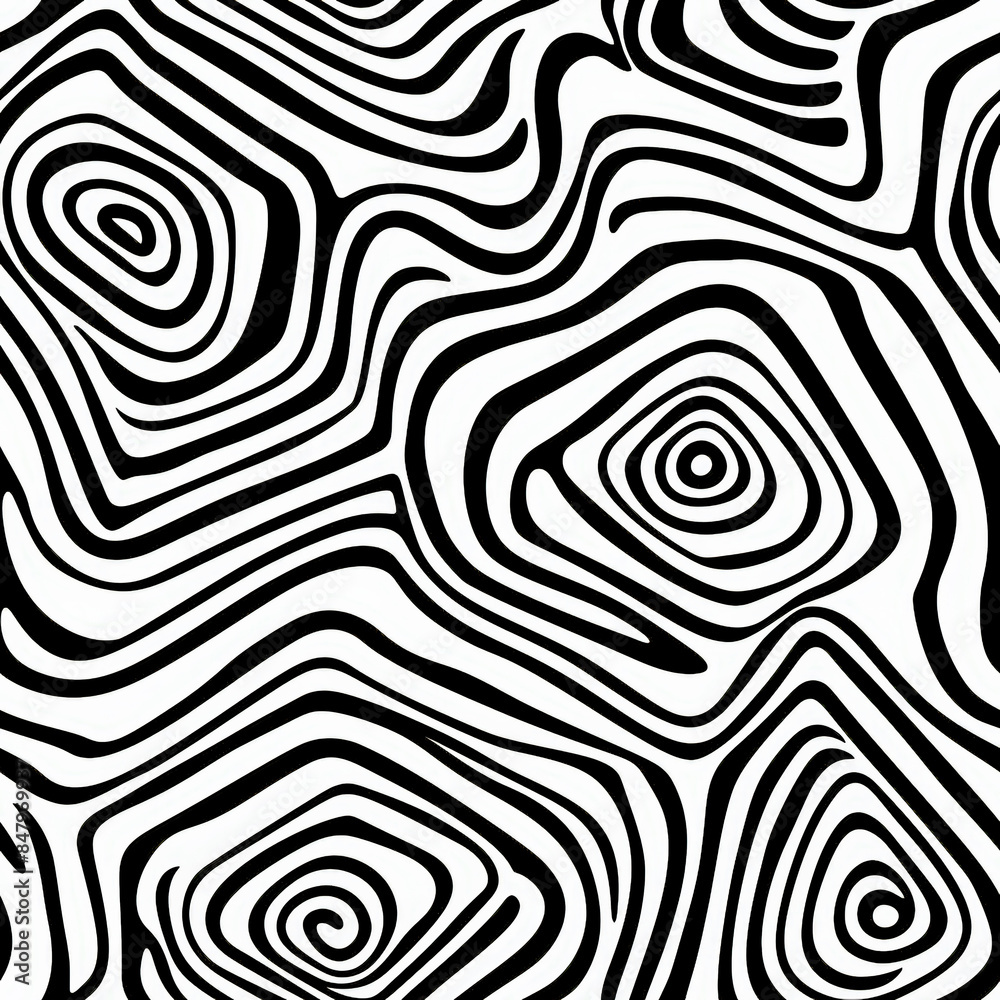 motif de spirale géométrique noir et blanc, papier peint répétitif sans couture