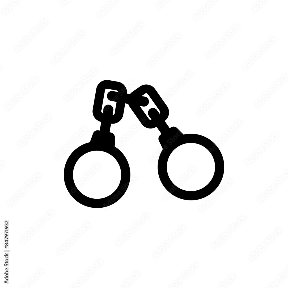 A simple black silhouette of a pair of handcuffs against a plain white background, conveying a sense of law enforcement, security, and restraint A simple black silhouette of a pair of handcuffs against a plain white background, conveying a sense of law enforcement, security, and restraint