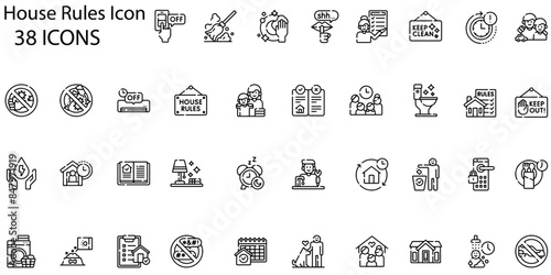 Set of house rules icons. Line art style icons bundle. vector illustration