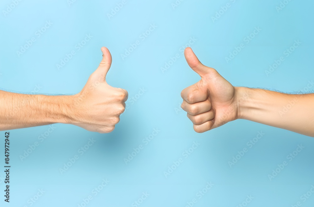 Thumbs Up and Down Hands on Light Blue Background Thumbs Up and Down Hands on Light Blue Background