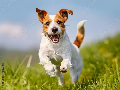 Happy Jack Russell Terrier Running on Green Grass