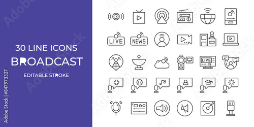 Broadcast icon illustration vector stroke editable. videos, podcast, camera, and more
