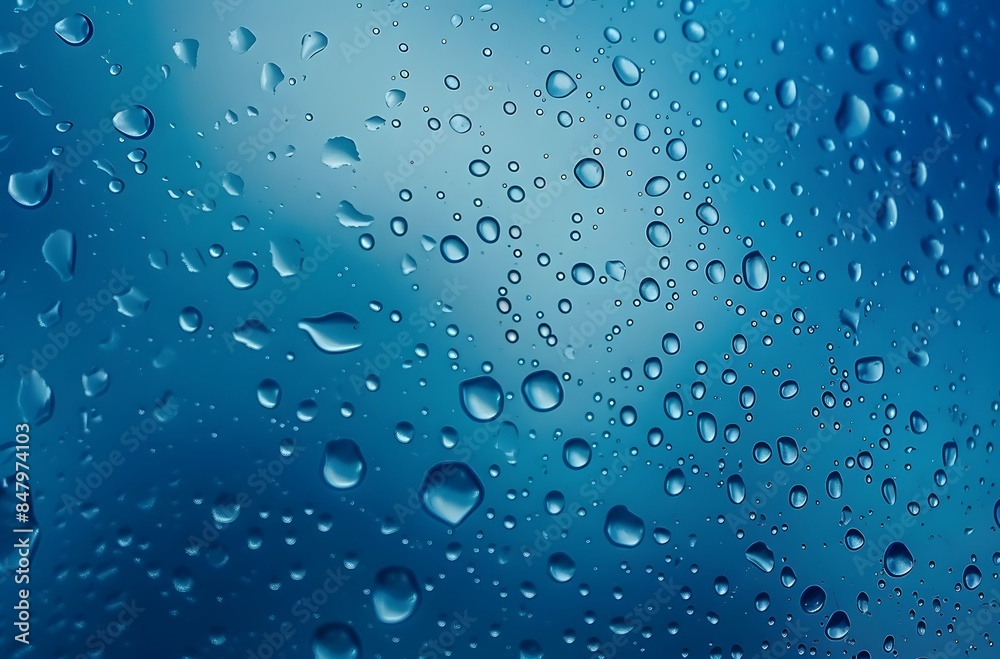 Rain Drops on Foggy Window Glass with Cold Blue Background Rain Drops on Foggy Window Glass with Cold Blue Background
