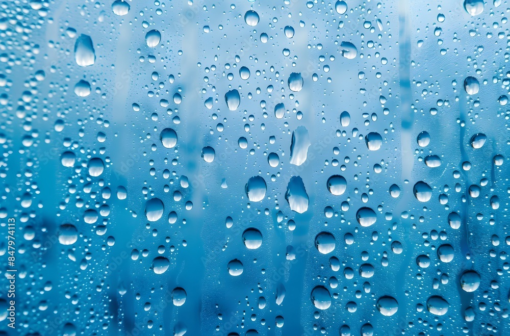 Rain Drops on Window Glass with Cold Blue Palette Rain Drops on Window Glass with Cold Blue Palette