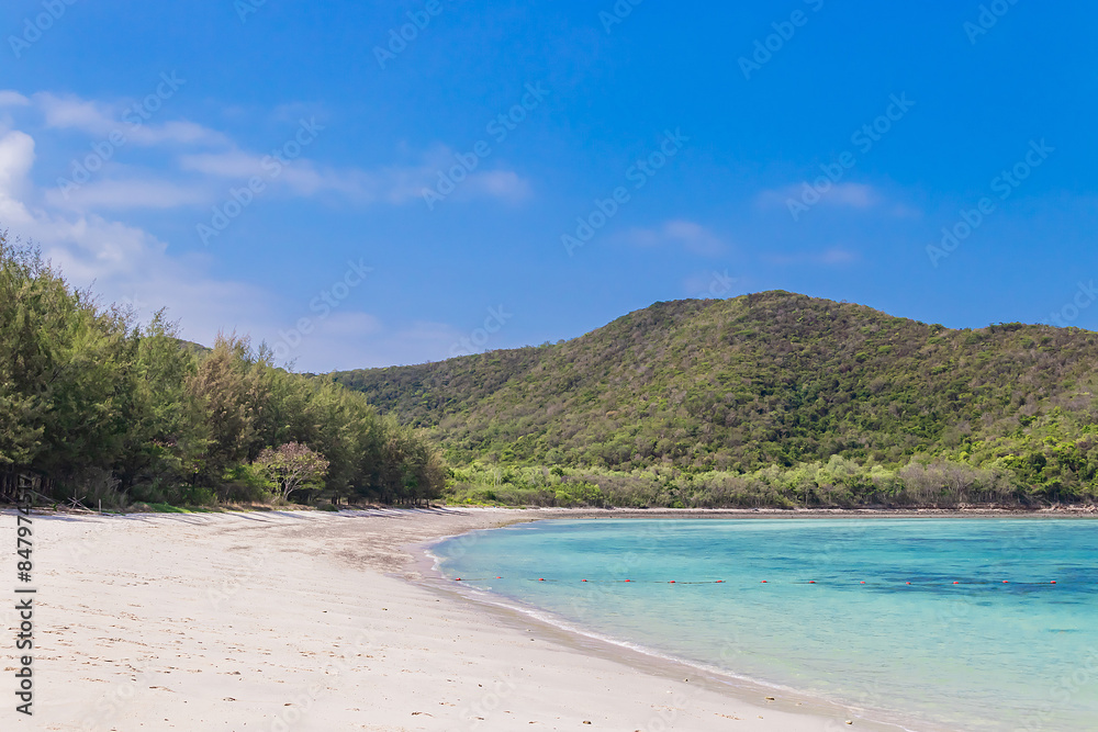 Beautiful tropical sea and white sand with clean blue sky at island Samae San District, Thailand Beautiful tropical sea and white sand with clean blue sky at island Samae San District, Thailand