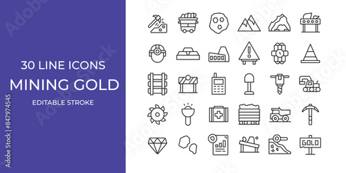 Mining gold icon illustration vector stroke editable. mineral, gold, truck, and more