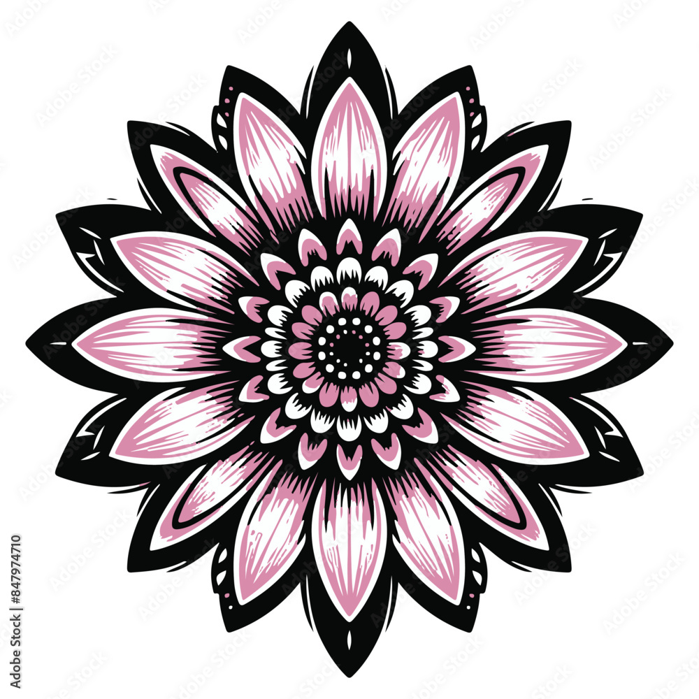Fototapeta premium Intricate pink and black floral mandala silhouette isolated on transparent background