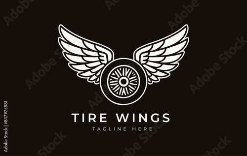 Tire wings logo vector icon 