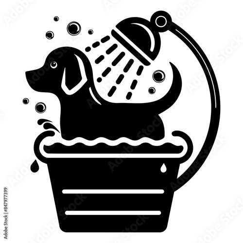 Cute dog taking a bath silhouette clip art. Vector illustration