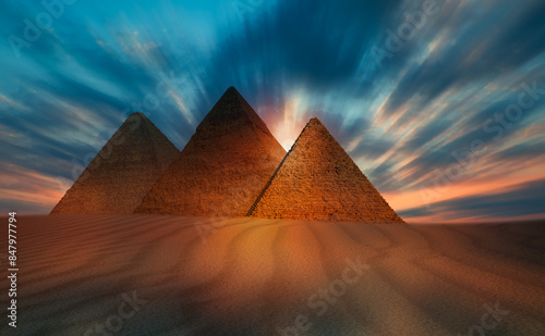 Giza Pyramid Complex at amazing sunset - Cairo  Egypt