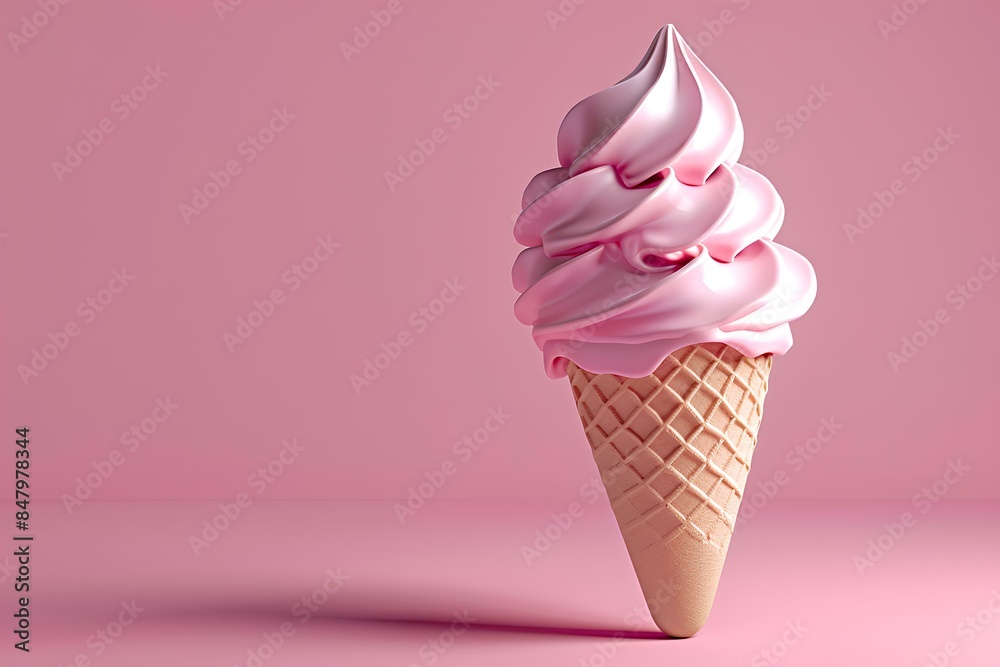 A pink ice cream cone on a pink background A pink ice cream cone on a pink background