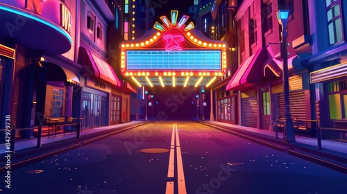 Stylized Neon City Street at Night with Vibrant Lights and Modern Atmosphere