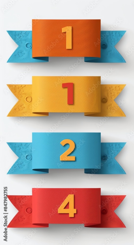 Colorful graphic of numbered paper banners in blue, red, and orange Colorful graphic of numbered paper banners in blue, red, and orange