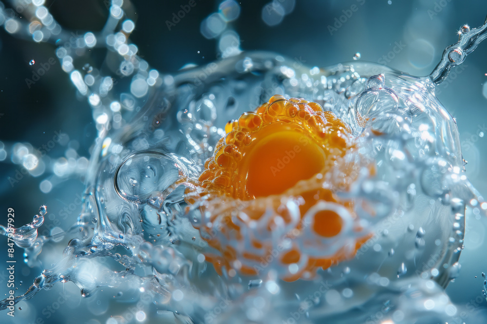 Detailed view of the fertilization process, showing the moment a sperm cell enters an egg, Detailed view of the fertilization process, showing the moment a sperm cell enters an egg,