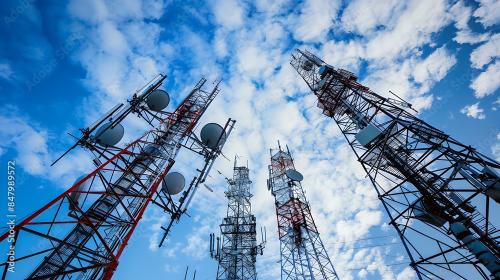 a elegant view of Antenna tower of telecommunication and mobile base station with TV and wireless internet antennas a elegant view of Antenna tower of telecommunication and mobile base station with TV and wireless internet antennas