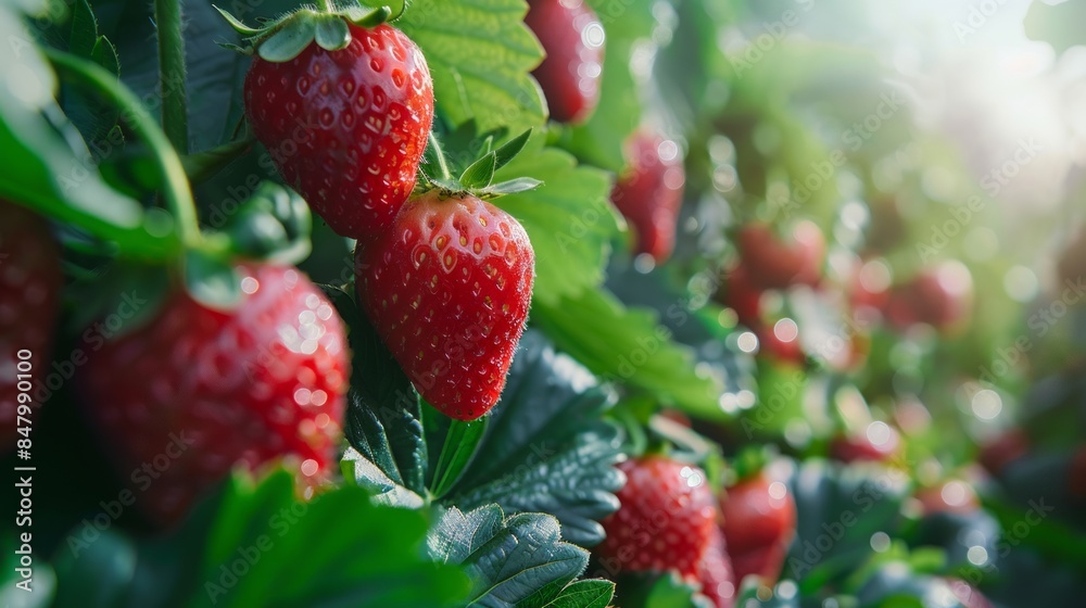 Fresh strawberries growing in a garden Fresh strawberries growing in a garden