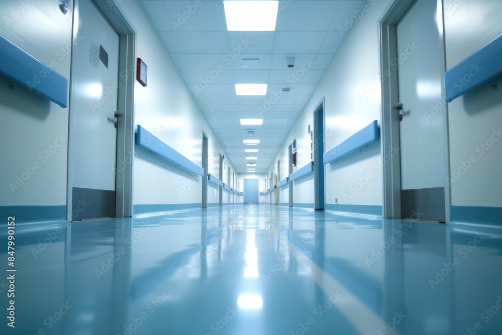 Empty Hospital Hallway with Bright Lighting Empty Hospital Hallway with Bright Lighting
