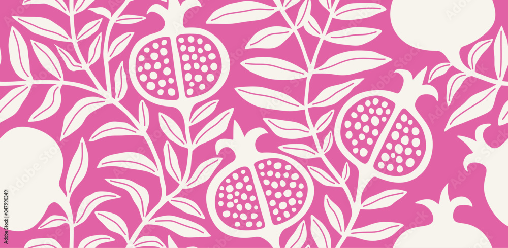 Pomegranate and leaf Seamless pattern. floral fruit pattern background. Pomegranate and leaf Seamless pattern. floral fruit pattern background.
