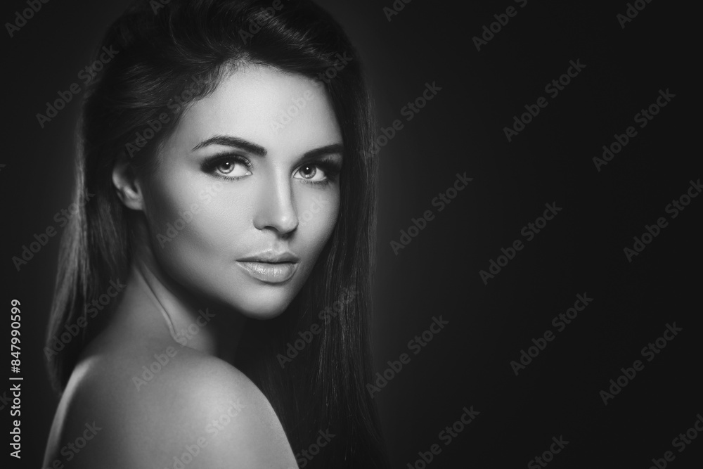 Studio Portrait of a Woman with Perfect Skin and Healthy Hair