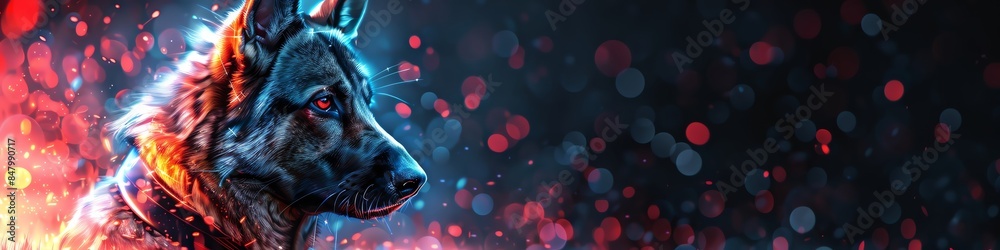 French Bulldog and Siberian Husky with digital halos, in a techinfused landscape, glowing elements, Futuristic, Digital Art