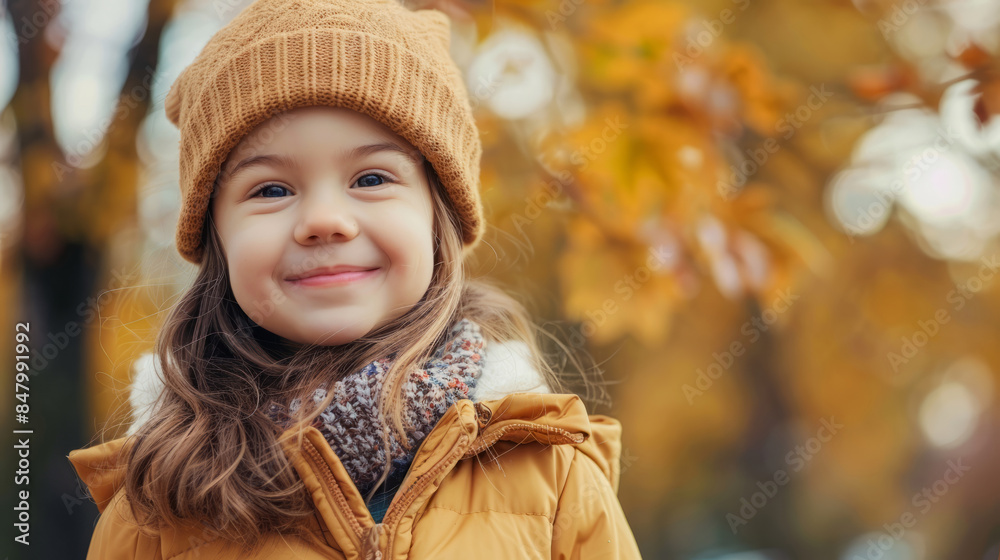 Happy little girl smiling in autumn park Happy little girl smiling in autumn park