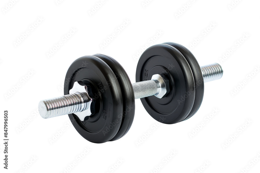 Black Dumbbell With Silver Handle Isolated On Black Black Dumbbell With Silver Handle Isolated On Black