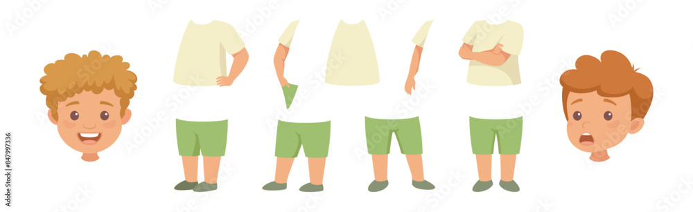 Little Boy Character Constructor with Body Parts and Face Emotion Vector Set Little Boy Character Constructor with Body Parts and Face Emotion Vector Set