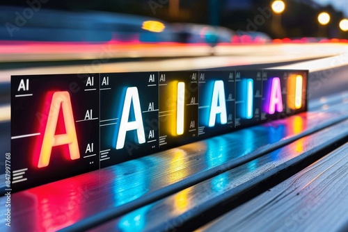 Wallpaper Mural Futuristic AI signs on a digital display, symbolizing the integration of artificial intelligence in urban environments and modern technology. Torontodigital.ca