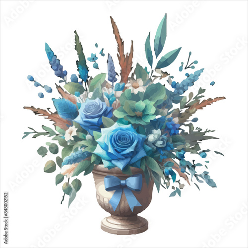 vase of flowers wedding flower pot  pine vivid color blue wait colors green leave 4