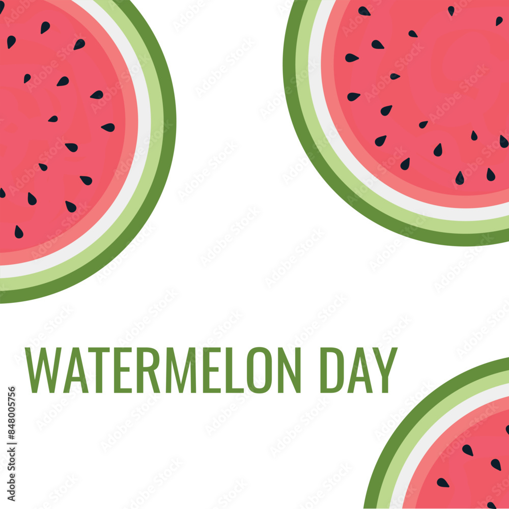 Fototapeta premium Watermelon Day. Vector illustration in square format.