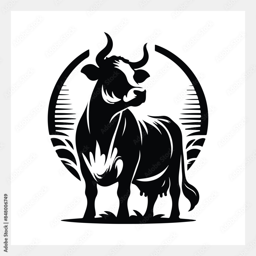 A black and white image of a bull A black and white image of a bull