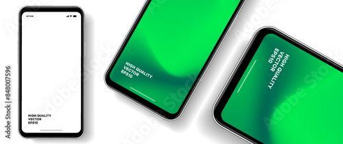 Realistic smartphone mockup. Mobile phone vector with isolated on white background. Device front view. 3D mobile phone with shadow. Realistic, high quality smart phone mockup for ui ux presentation.