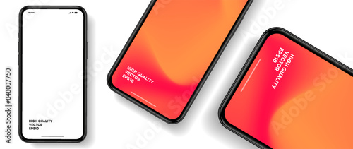 Realistic smartphone mockup. Mobile phone vector with isolated on white background. Device front view. 3D mobile phone with shadow. Realistic, high quality smart phone mockup for ui ux presentation.