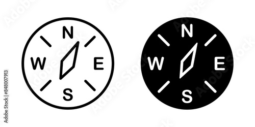Compass icon. Navigation map symbol. North, south, east, west direction arrow. Adventure vector illustration.