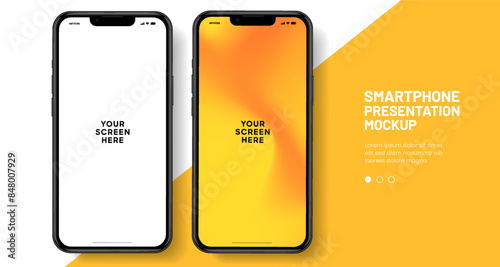 Realistic smartphone mockup. Mobile phone vector with isolated on white background. Device front view. 3D mobile phone with shadow. Realistic, high quality smart phone mockup for ui ux presentation.