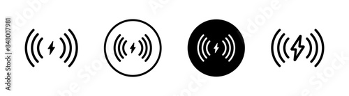Wireless charging icon. Wireless phone charger vector illustration set. Fast charge symbol. Electric battery pictogram. Power sign.