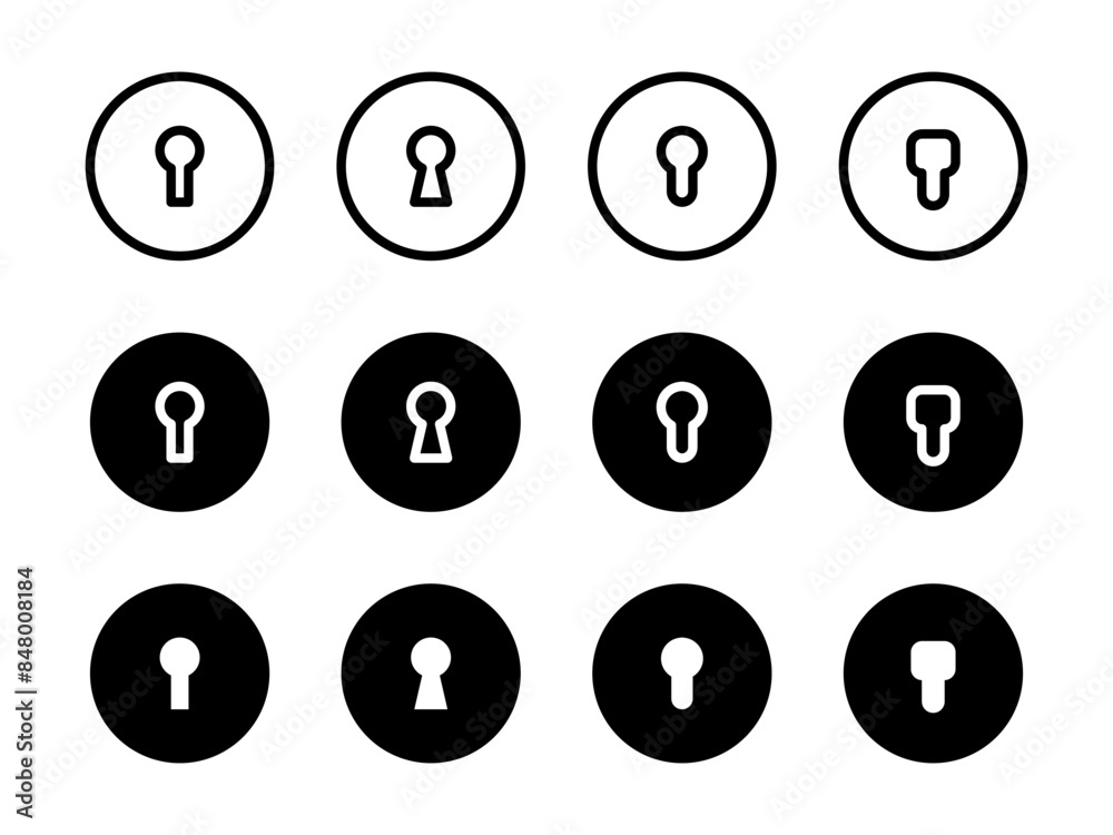 Keyhole rounded icon set. Lock in circle symbol. Keyhole vector illustration collection. Keyhole rounded icon set. Lock in circle symbol. Keyhole vector illustration collection.