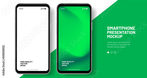 Realistic smartphone mockup. Mobile phone vector with isolated on white background. Device front view. 3D mobile phone with shadow. Realistic, high quality smart phone mockup for ui ux presentation.
