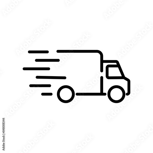 Fast truck icon. Quick shipping symbol. Express courier delivery service vector illustration. Cargo van pictogram.