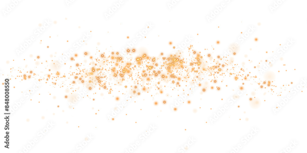 Golden dust, sparks and golden stars shine with special light. Trace of speed lines. Christmas light effect. Sparkling magic dust particles. PNG.
