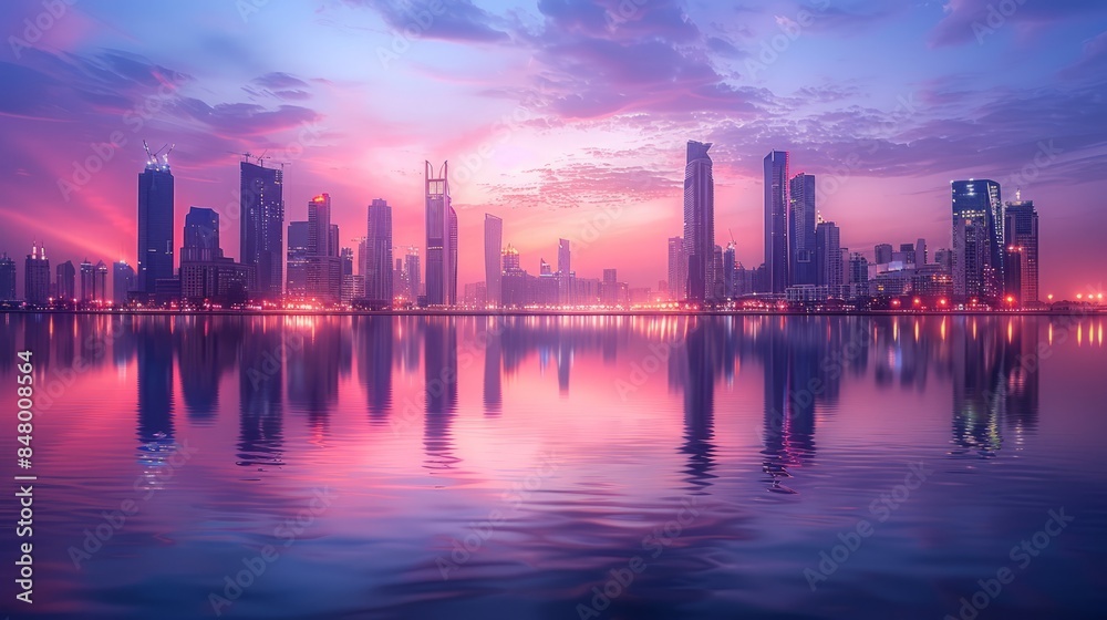 custom made wallpaper toronto digitalCity skyline reflecting in water at sunset