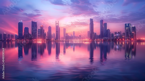 Wallpaper Mural City skyline reflecting in water at sunset Torontodigital.ca