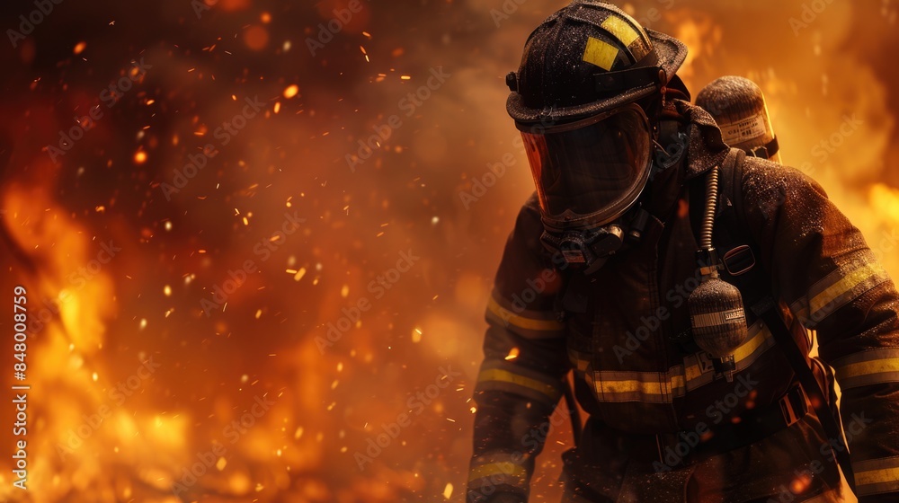 Heroic Firefighter Battling Fire