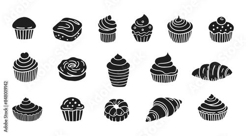 Sweet French Bakery Dessert Set Cakes Doodle Icons