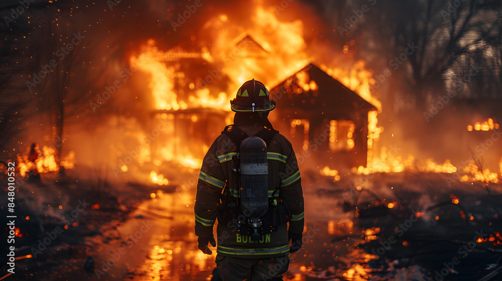Firefighters extinguishing a house fire