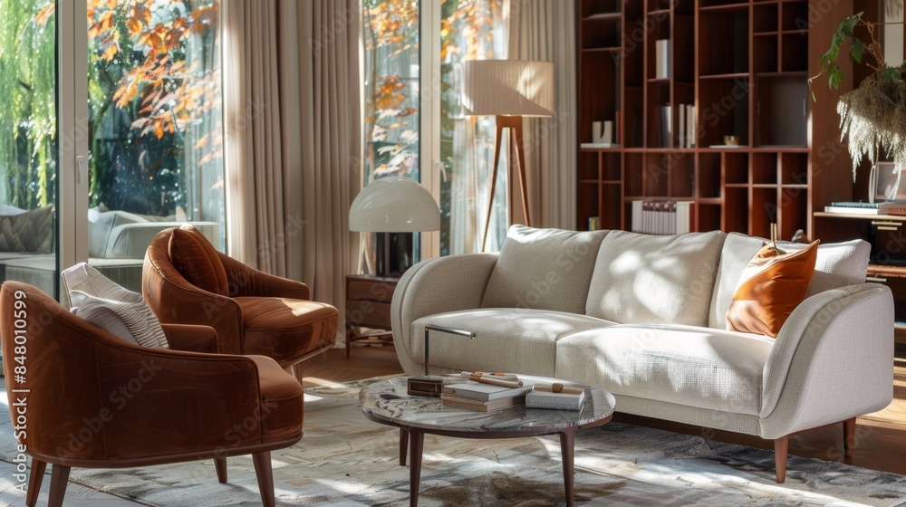 Fototapeta premium Modern living room with abstract art and contemporary furniture