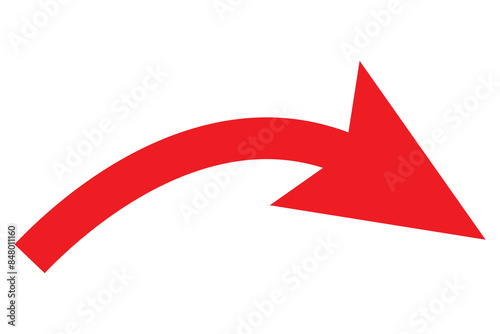 Red long curved arrow sign, icon for business or web button decoration in isolated. Vector illustration