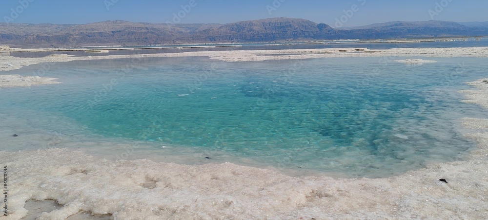 Obraz premium The insanely beautiful Dead Sea resort. March 2024. Reflection of the sky in the sea